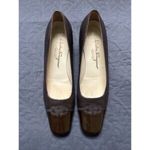 Salvatore Ferragamo Boutique Brown Leather Patent Cap Toe Pumps Heels SZ 9.5 2A
